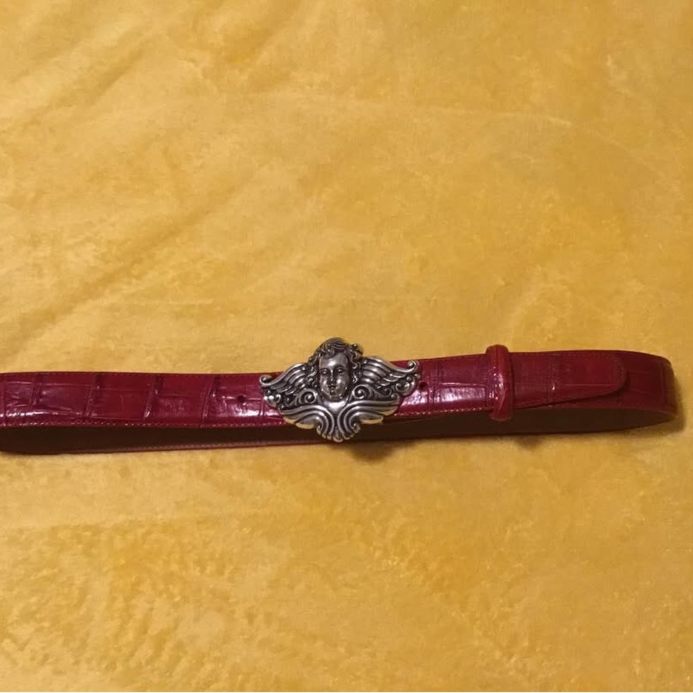 Brighton Red Belt with Artistic Silver Buckle